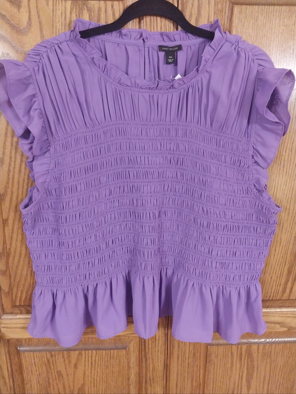 Ann Taylor NWT Smocked Ruffle Top Short Flutter Sleeve Size XXL Lilac Purple